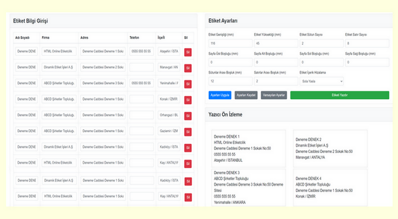Online Etiket Uygulaması